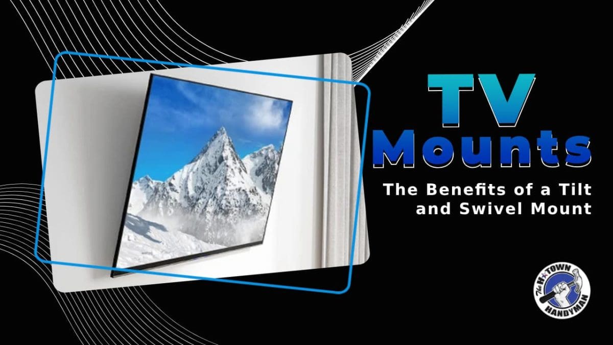 A flat screen TV on a full-motion wall bracket, featured in The H-Town Handyman guide on the benefits of tilt and swivel mounts in Houston.